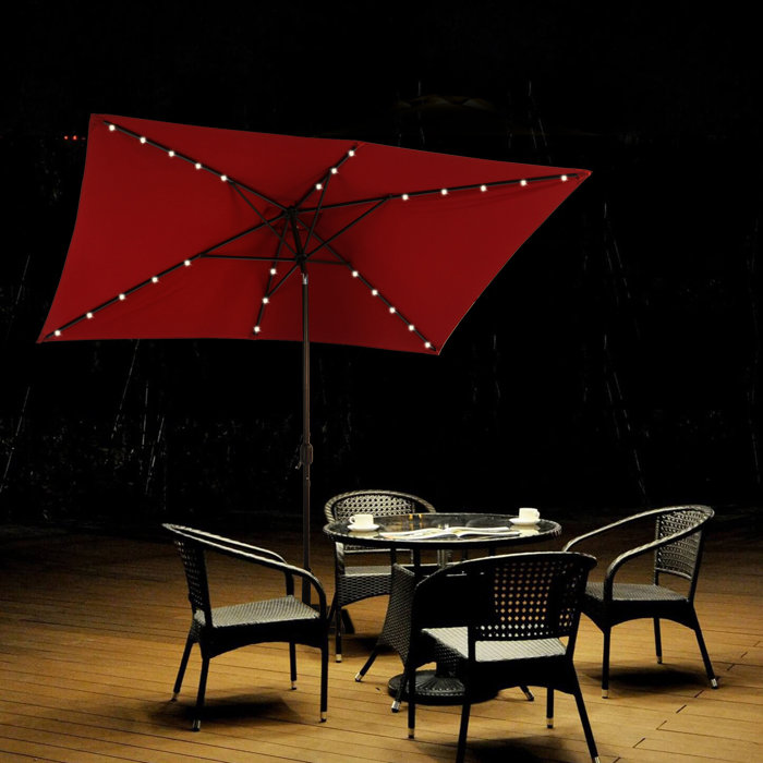 Arlmont & Co. 6.5×10 Ft Rectangular Patio Umbrella With Solar Lights